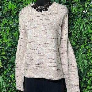 Max Studio Sweater Medium Multicolored‎ Cream Knit Long Sleeve Crew Neck 3556